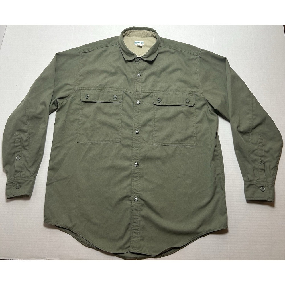 Vtg Patagonia Canvas Button Up Shirt Large Work Fishing Hong Kong Old Label 90s